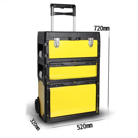 Portable Rolling Toolbox With 3 Tier Stackable Design Detachable Sections 50kg Load Capacity Freely Configurable Trolley Toolbox For Garage Warehouse And Repair Shop On The Go Organization, 520x320x720mm