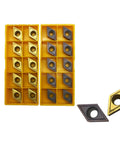 DCMT32.51 carbide turning inserts, 20 pcs, multilayer coated, in yellow plastic organizer trays