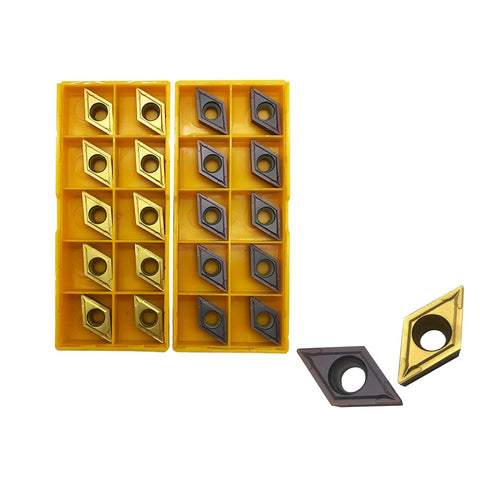 DCMT32.51 carbide turning inserts, 20 pcs, multilayer coated, in yellow plastic organizer trays