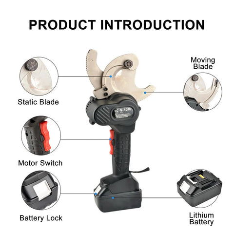 Ratcheting Cable Cutter Kit With Case And Two Removable Batteries Automatic Wire Cutting Tool For Electrical Worksites Heavy Duty