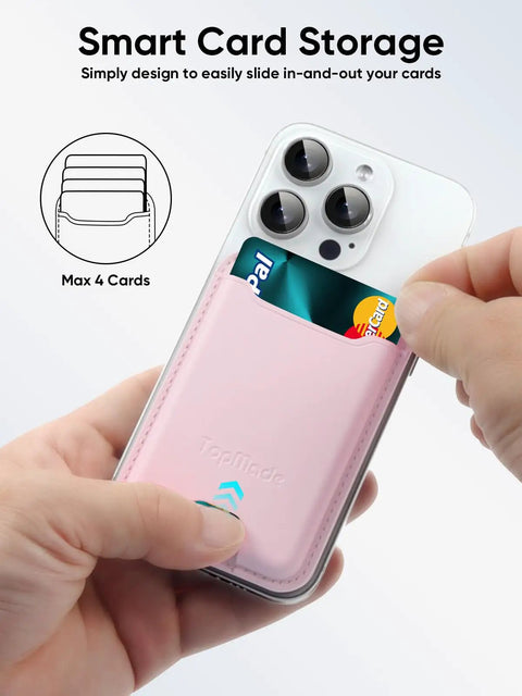 Premium Leather Phone Card Holder Wallet Stick On With 3M Adhesive For Back Of Phone Case RFID Blocking Fits 4 Cards