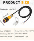 E3F DS30P1 Photoelectric Sensor with mounting bracket, 7-30 cm detection range, PNP NO output, yellow M18 housing, DC 6-36 V