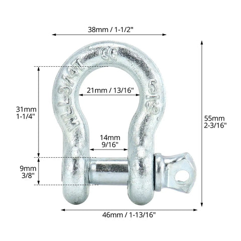 Beefy Five Sixteenth Inch Anchor Shackle Set With Alloy Screw Pin Forged Carbon Steel Ten Pack D Ring Shackles Three Quarter Ton Working Load Limit For Lifting And Rigging, 5/16 in shackle with dimensions
