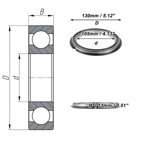 Technical diagram of 105X130X13 mm Deep Groove Ball Bearing P5 Open Type Lubricated Wheel Bearing dimensions