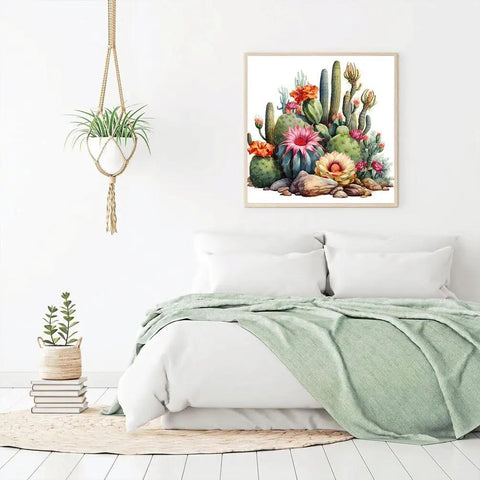 Diamond Art Painting Kit For Adults And Beginners, 5D Full Drill Round Canvases, Plant And Flower Themed, 14x14 framed artwork in room