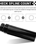 Diagram showing compatibility of Large 6 Spline Lug Nut Socket 21 mm And 22 mm Hex Wrench with 6-point spline lug nuts