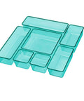 Modular Drawer Organizer Set With Seven Bins In Four Sizes For Office Home Makeup And Kitchen Clear Green Plastic Storage Trays