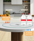 27 inch tempered glass lazy susan turntable with silent rotation, dining table support showing bottles on tray.