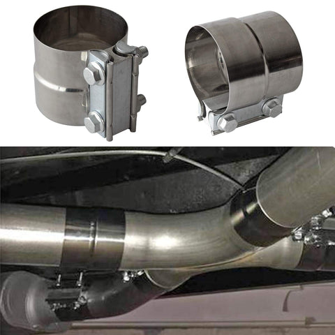 Beefy Heavy Duty Stainless Steel 3 Inch Exhaust Clamps Muffler Band Clamp For 3 Inch Inner Diameter To 3 Inch Outer Diameter Turbo Downpipe Tip Car System Connection 2 Pack installed on exhaust piping