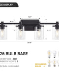 Diagram of 4 Light Black Vanity Light Fixtures For Modern Bathrooms Over The Mirror With Clear Glass Shades And Durable Metal Base