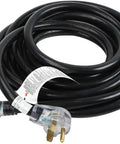 Heavy Duty 25 Foot 220V Welder Extension Cord 8 Gauge NEMA 6 50 Welding Lead With Lighted End coiled on white background.
