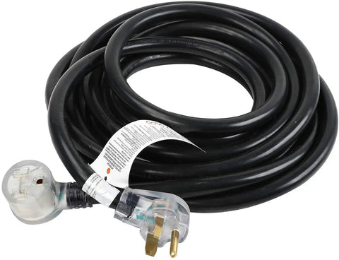 Heavy Duty 25 Foot 220V Welder Extension Cord 8 Gauge NEMA 6 50 Welding Lead With Lighted End coiled on white background.