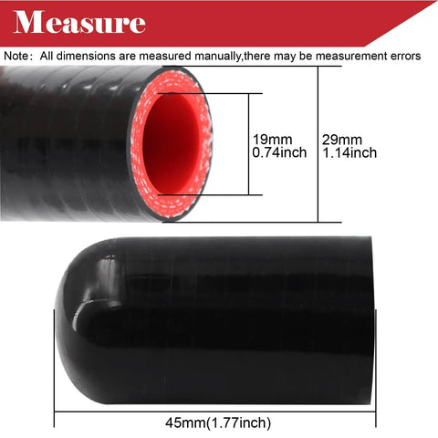 Four Ply Reinforced Silicone Coolant Cap Vacuum Hose Plug With Clamp for Intercooler Intake Turbo Bypass Valve Heater Core Leak Repair Gearhead Grade Heavy Duty High Temperature Resistance, black with red interior, 45mm length