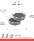 Two Pack 7.5 Inch Lazy Susan Turntable Organizer For Cabinets Fridge Pantry And Tabletop Must Have Space Saving Spice Rack For Sauces Jams Tiny Jars Charcoal Gray. Image showing two charcoal gray lazy Susan turntables with anti-slip base.