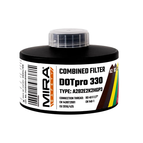 DotPro 330 Industrial Filter Built Tough For 40mm NATO Respirator A2 B2 E2 K2 Hg P3 on white background