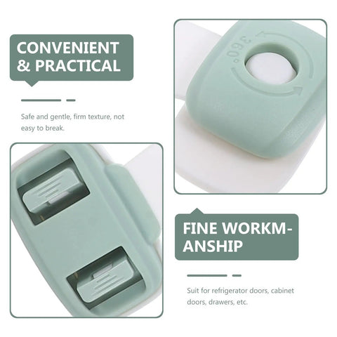 Close-up of Double Press Buckles Design Cabinet Locks 5 Pack, 360 Degree Rotation, ABS Material Babyproof Latches For Cabinets