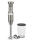 Hassle Free Variable Speed Corded Hand Blender With Razor Sharp Stainless Steel Blades, silver color, measuring cup included.