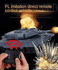 Two Point Four Gigahertz Mini RC Tank Toy With LED Lights rotating turret 1:64 scale firing with remote control in action