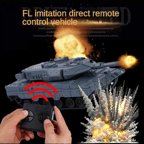 Two Point Four Gigahertz Mini RC Tank Toy With LED Lights rotating turret 1:64 scale firing with remote control in action