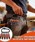 Half Inch Socket Holder Keychain 5 Pack with Heavy Duty Quick Release Clip on worker's belt showing easy access.