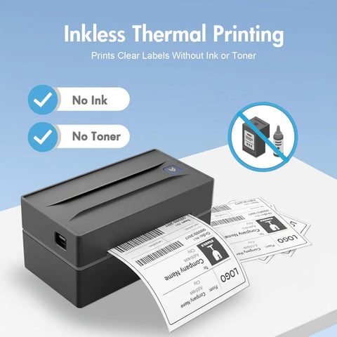 Bluetooth Thermal Shipping Label Printer For Small Biz - 4x6 Wireless Label Maker showing inkless thermal printing feature