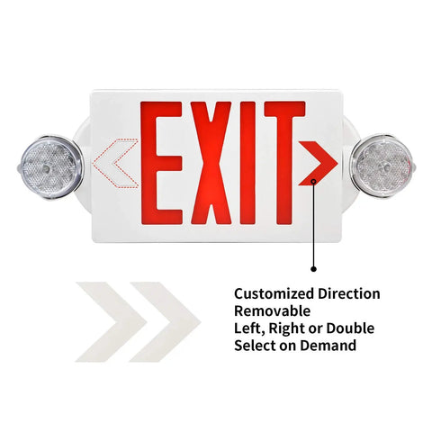 Built Tough Dual Head Emergency Exit Sign With Bright Red Led Lights, customizable arrow direction, commercial use, office safety