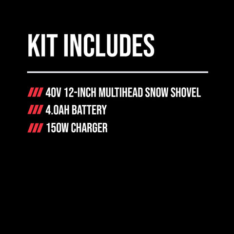 Kit includes Badass Brushless 40 Volt Cordless Snow Shovel Kit With A Meaty 12 Inch Deck That Flings Heavy Powder Up To 20 Feet Out.
