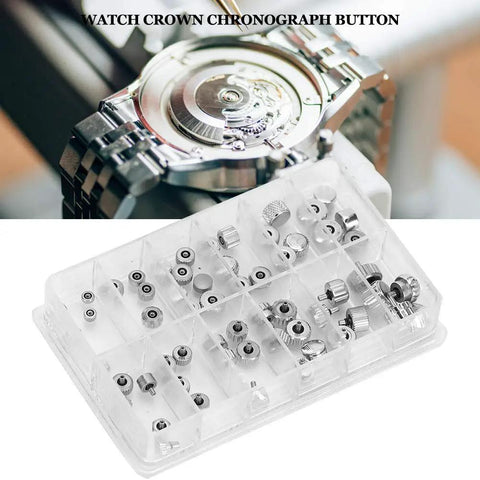 60Pcs Stainless Steel Watch Crown Set With Chrono Pushers And Lever Extenders For Watch Crown Repair Replacement
