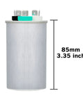Dual Run Start Capacitor Fifty Plus Five Microfarad 370 440 Volt CBB65 with 85mm height shown with connectors