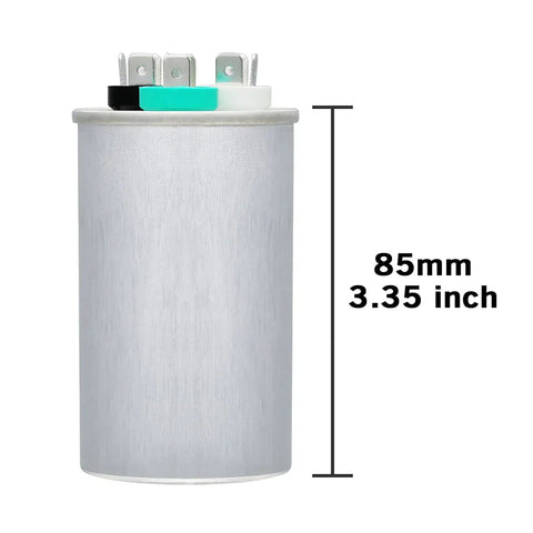 Dual Run Start Capacitor Fifty Plus Five Microfarad 370 440 Volt CBB65 with 85mm height shown with connectors