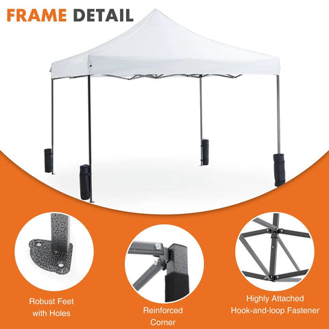10x10 Ft Instant Pop Up Canopy Waterproof Outdoor Shade Tent Ready In A Snap Heavy Duty Portable Shelter with frame details