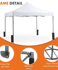 10x10 Ft Pop Up Canopy Tent For Camping Parties And Outdoor Events Easy Up Instant Shelter with frame details displayed.