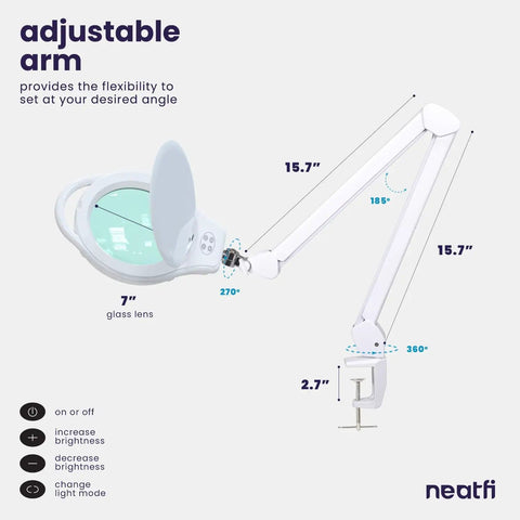Dual Magnification 7 Inch LED Magnifying Lamp With Dimmable Light And Three Color Temperatures 3000K 4000K 6500K, 1.75X Plus 4X Zoom