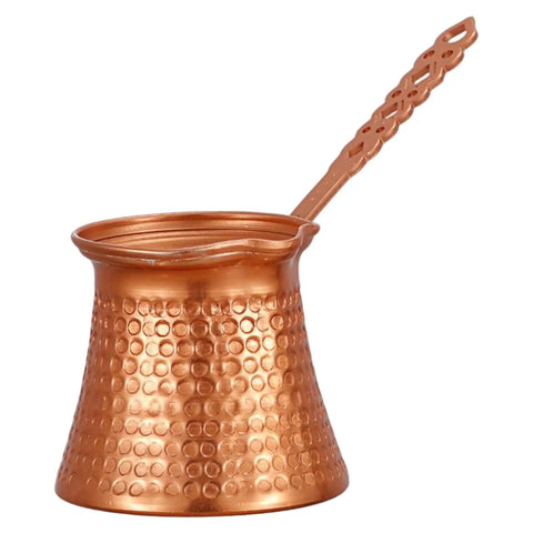 Turkish Coffee Pot 330ml Vintage Copper Coffee Maker with Ergonomic Handle, compact stovetop brew pot for home use.