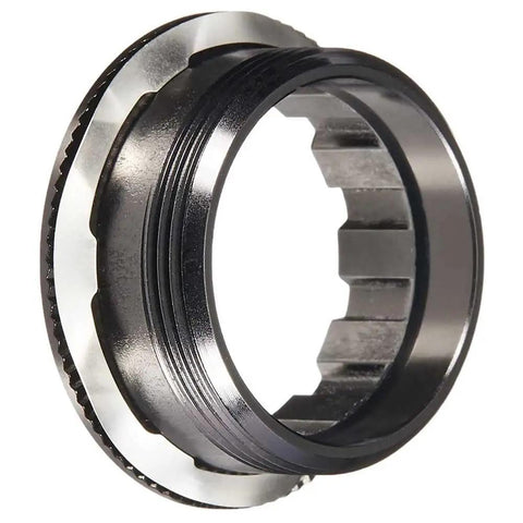Lock Ring And Spacer Set For CS M7100 10 Speed Mountain Bike Drivetrain, One Size, Black, close-up view showing grooves.