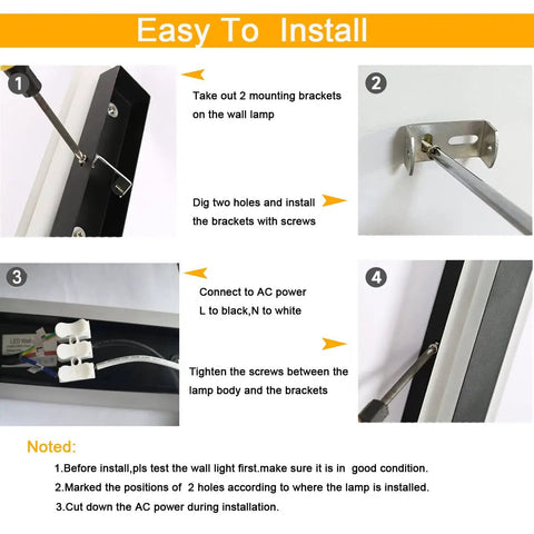Installation guide for 2 Pack Outdoor Wall Lights 32 Inch 24W IP65 Frosted Acrylic LED Modern Rectangular Black Wall Fixtures