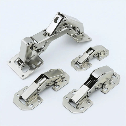 One To Ten Pack Cabinet Hinges 90 Degree Three Quarter Inch No Drilling Cupboard Door Hydraulic Hinges Soft Close Screws Included Durable Hardware Kit For Cabinets And Drawers displayed on a light background showcasing four metal hinges with visible screws and hydraulic soft-close system.