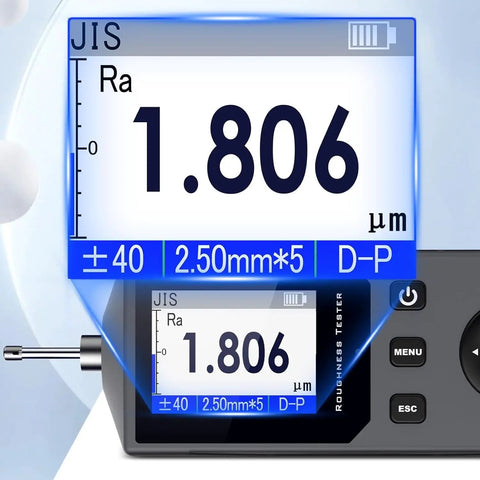Pro Grade Surface Roughness Tester With 5 Micron Diamond Stylus, High Precision Digital Profilometer For Engineering And Lab Use, Multi Parameter Surface Finish Meter Measuring Ra Rz Rq Rt Rp Rv Rsk Rku And More showing Ra 1.806 µm