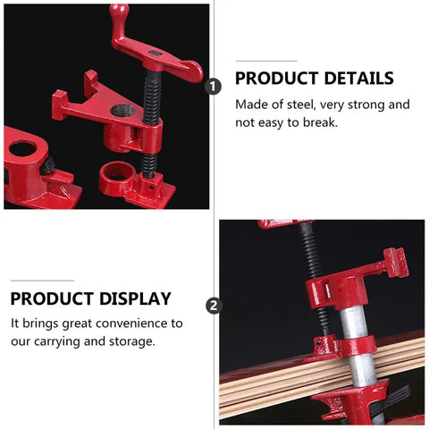 Heavy Duty Half Inch Woodworking Pipe Clamps With Rubber Protection Sleeve Quick Grip Vise For Frame Assembly Metalworking And Job Site Builds stay locked in tight, steel construction with red finish for durability.