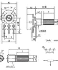 Technical diagram of WH148 10K Potentiometer 15mm Shaft 3 Pins Linear Variable Resistor with dimensions and details, used for electronics projects.