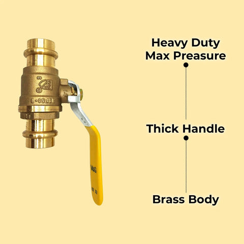 Half Inch Brass Ball Valve With Press Shut Off No Fuss Install EPDM O Ring Fits Both Ends For PEX Tubing close-up view