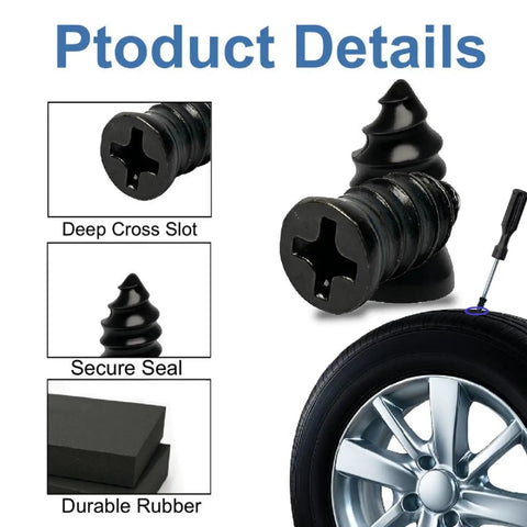 Fast Fix Tire Plug Kit With 61 Screw In Plugs And Screwdriver for tire repair showing cross-slot plugs and automotive tire