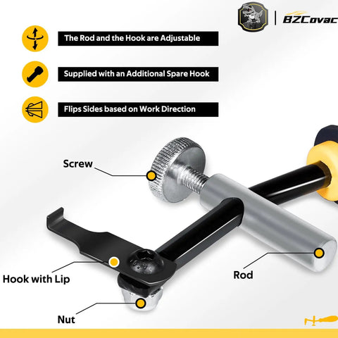 Universal Shaft Seal Puller Kit for Camshaft and Crankshaft Seals with Hook Tool shown with adjustable rod and hook components.
