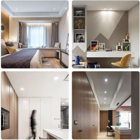 Top Shelf Hella Bright Four Pack LED Recessed Ceiling Lights Adjustable Eyeball Spotlights Sleek Chrome Mirror Finish in modern interior.