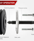 Heavy Duty Harmonic Balancer Puller Set 46 Piece Kit for Steering Wheel Pullers and Crankshaft Pulleys and Gears components displayed