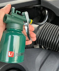 Close-up of USUNRISE 8oz green metal oil can pump oiler with flexible/straight spout