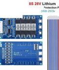Built Different 8S 28V 28A Battery Management System Board with lithium protection plate and connection wiring.
