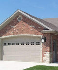 Brick house exterior with two black outdoor wall light fixtures, hammered glass shades, IP65 waterproof sconce wall mount.