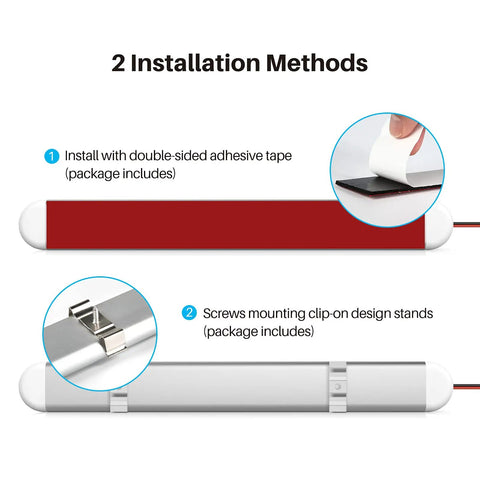 Two installation methods for Bright 12V LED Interior Light Bar Kit With 120 LEDs Delivers 1500 Lumens 8W DC 12V On Off Switch