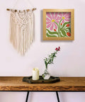 Flower Punch Needle Kit For Beginners Easy Embroidery Starter Set with floral design in square frame displayed on a wall